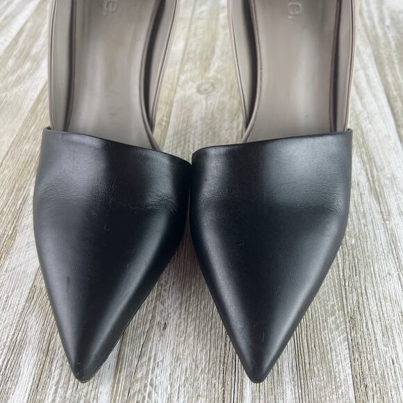 VINCE Cosette Pointed Toe d'Orsay Leather Pumps Black Gray 9M EUR 40 - Picture 2 of 11